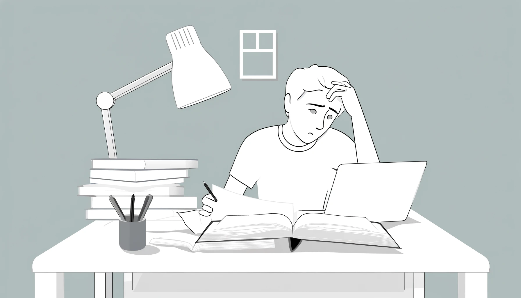 Student struggling with study materials